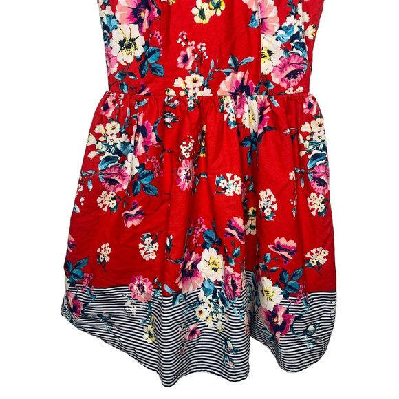 Trixxi Red Floral Fit & Flare Mini Sundress M Boho Stripe Hem Summer Casual - Picture 9 of 14